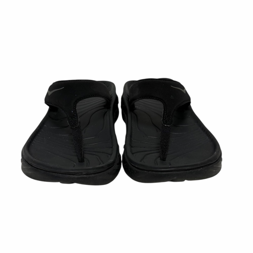 Hoka Solid Black Leather Upper Flip Flops - image 1